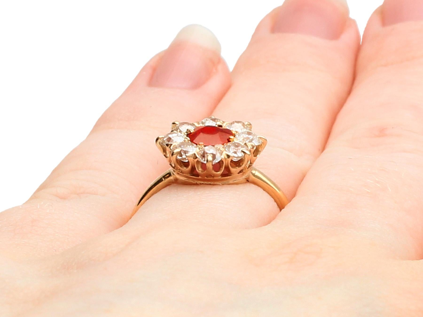 Women's Antique 1930s Ruby and Diamond Yellow Gold Cluster Ring