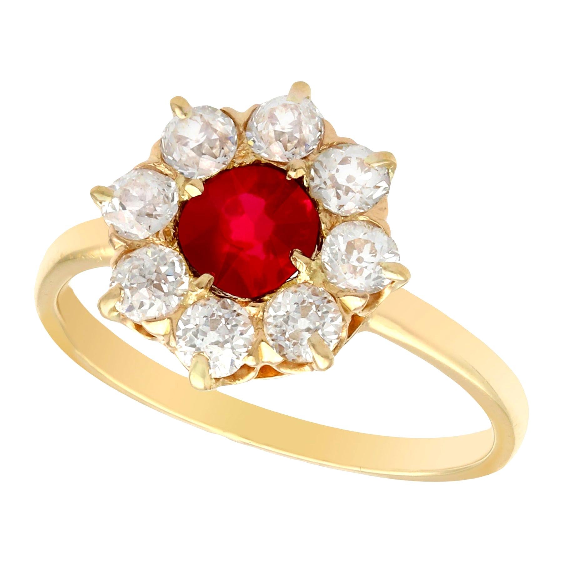 Antique 1930s Ruby and Diamond Yellow Gold Cluster Ring