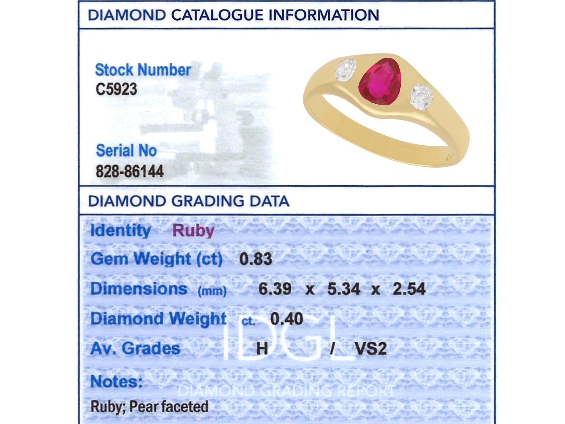 Antique 1930s Ruby and Diamond Yellow Gold Unisex Ring For Sale 2