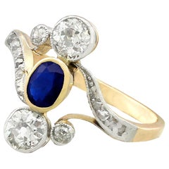 Antique 1930s Sapphire and Diamond Yellow Gold Twist Cocktail Ring