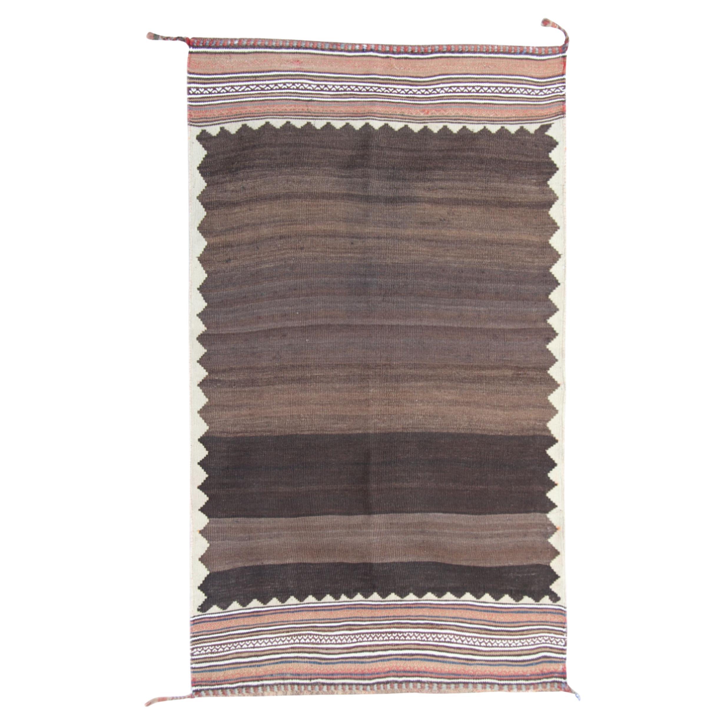 Antique 1930s Sofreh Wool Kilim Rug, Undyed Tribal Flatweave 157x89 cm