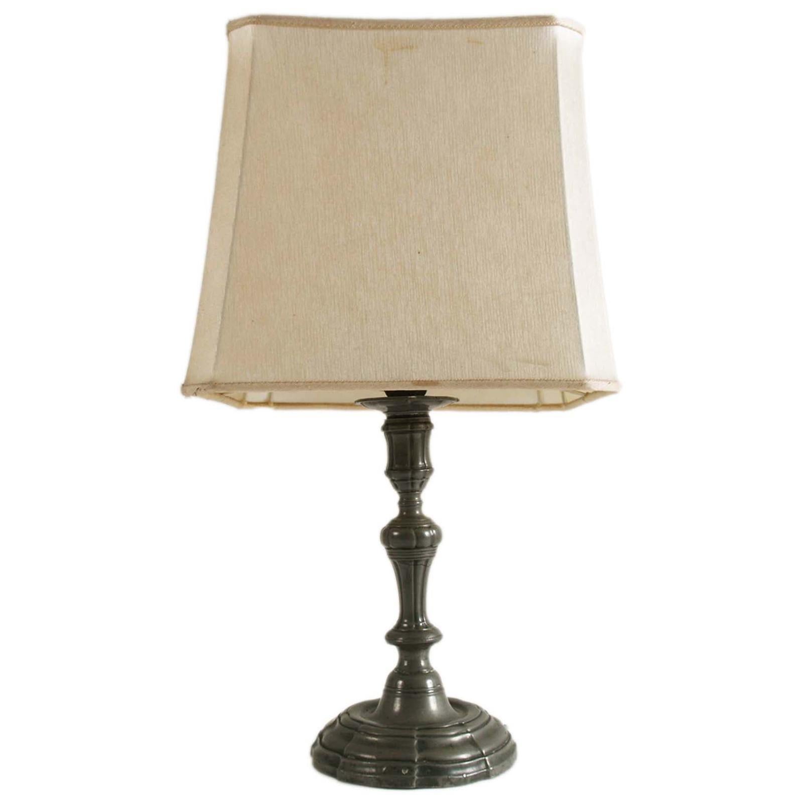 Antique 1930s Table Lamp in Patinated Pewter, Baroque style For Sale