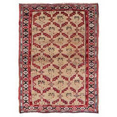 Antique 1930's Turkish Oushak Rug with All-Over Lattice & Geometric Design