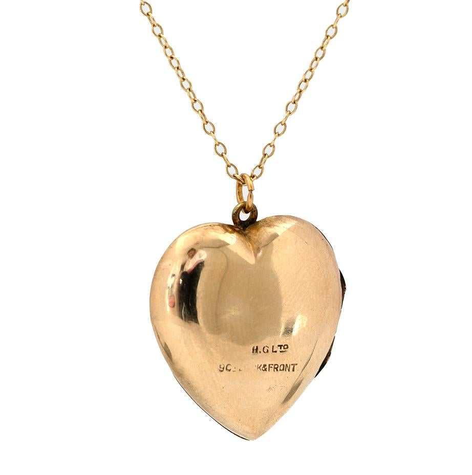 Women's Antique 1930s Yellow Gold Bow Heart Locket Necklace For Sale