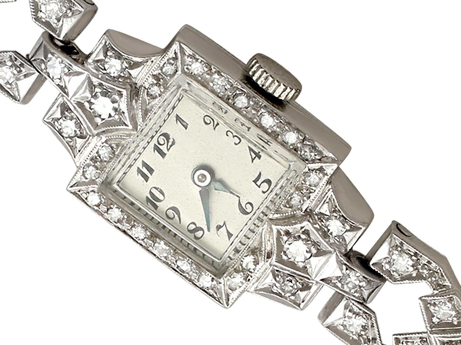Art Deco Antique 1935 1.93 Carat Diamond and Platinum Cocktail Watch