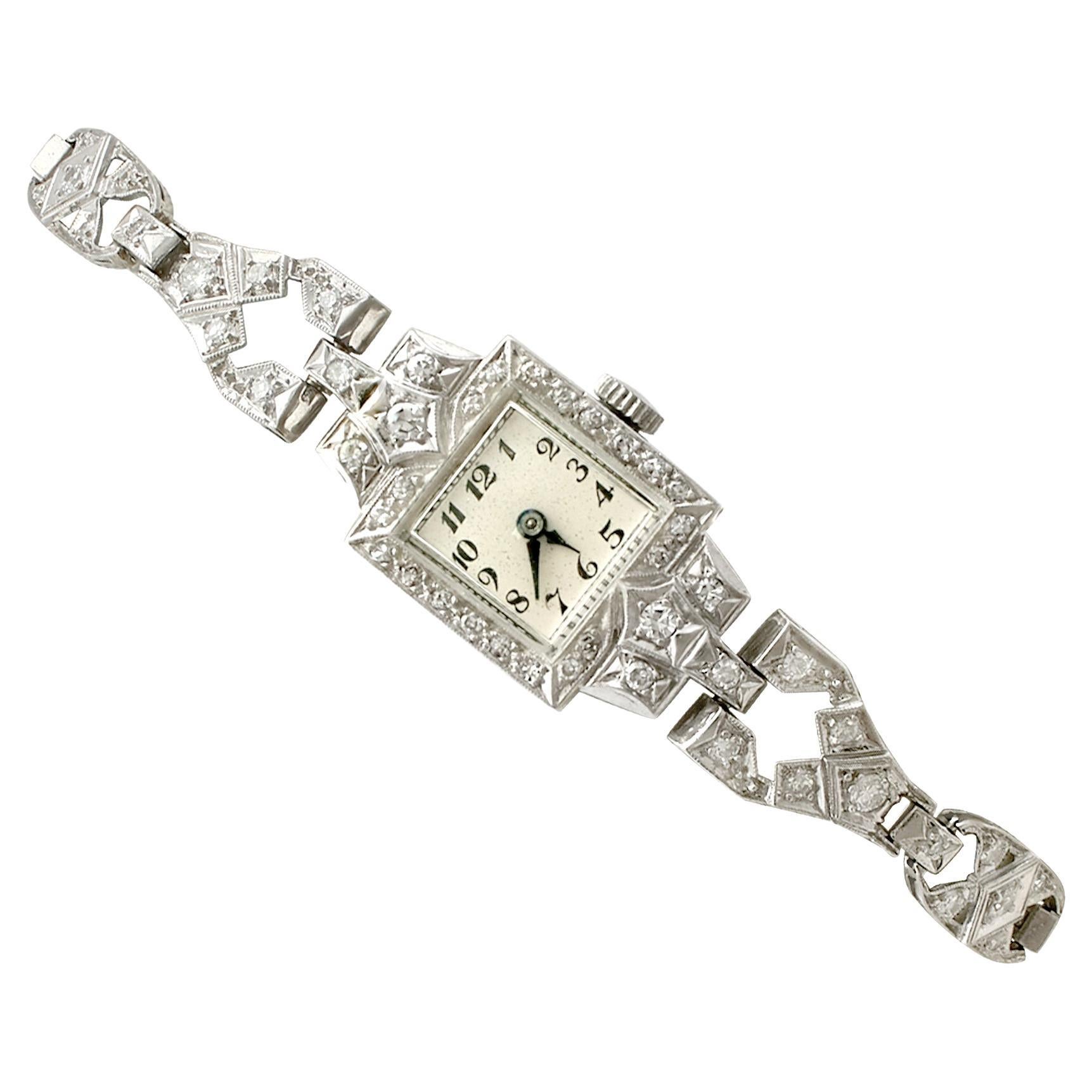 Vintage 2 Carat Diamond and Platinum Thin Watch For Sale at 1stDibs