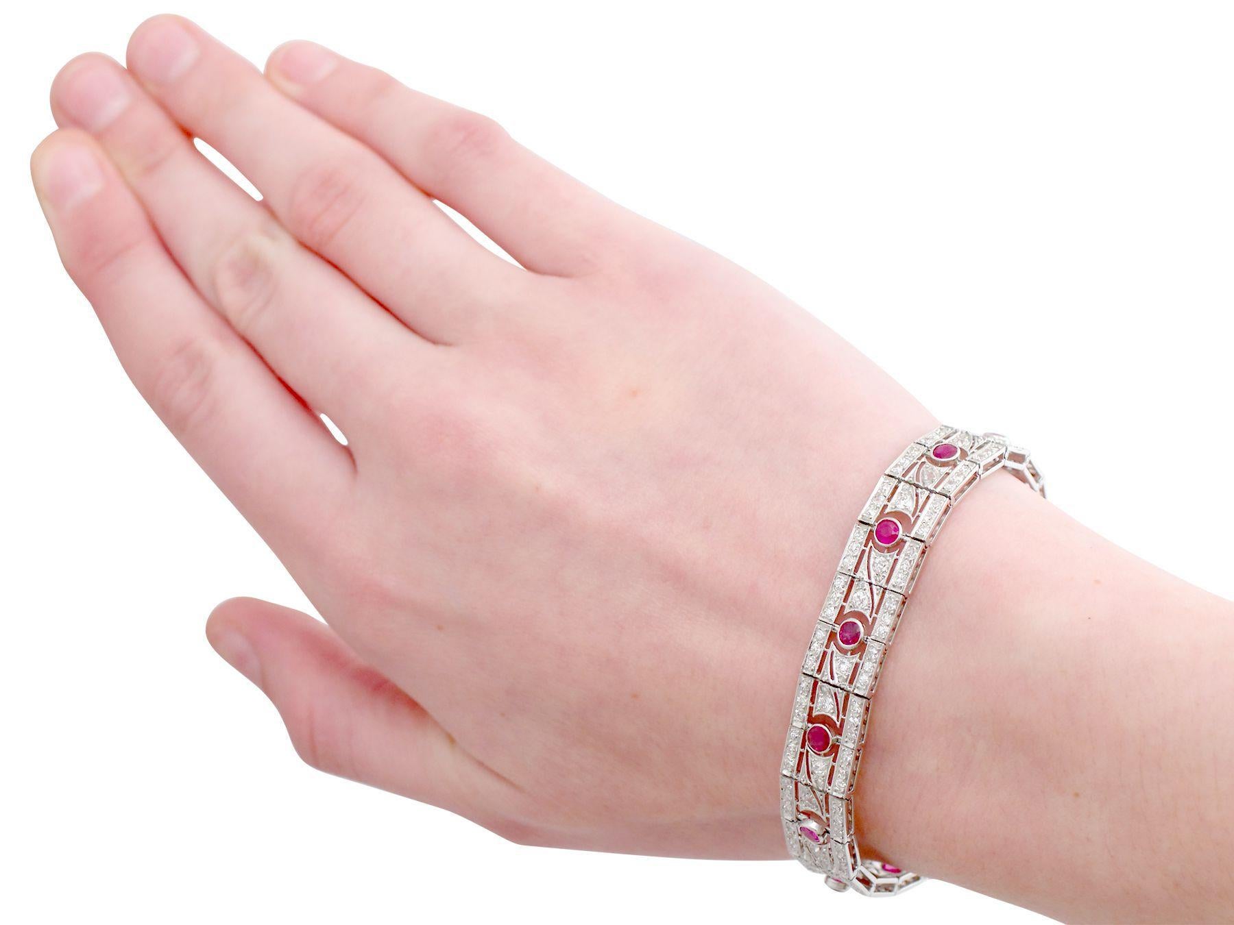 Antique 1935 French 2.45 Carat Ruby 6.85 Carat Diamond and Platinum Bracelet 2