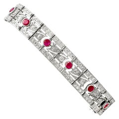 Antique 1935 French 2.45 Carat Ruby 6.85 Carat Diamond and Platinum Bracelet