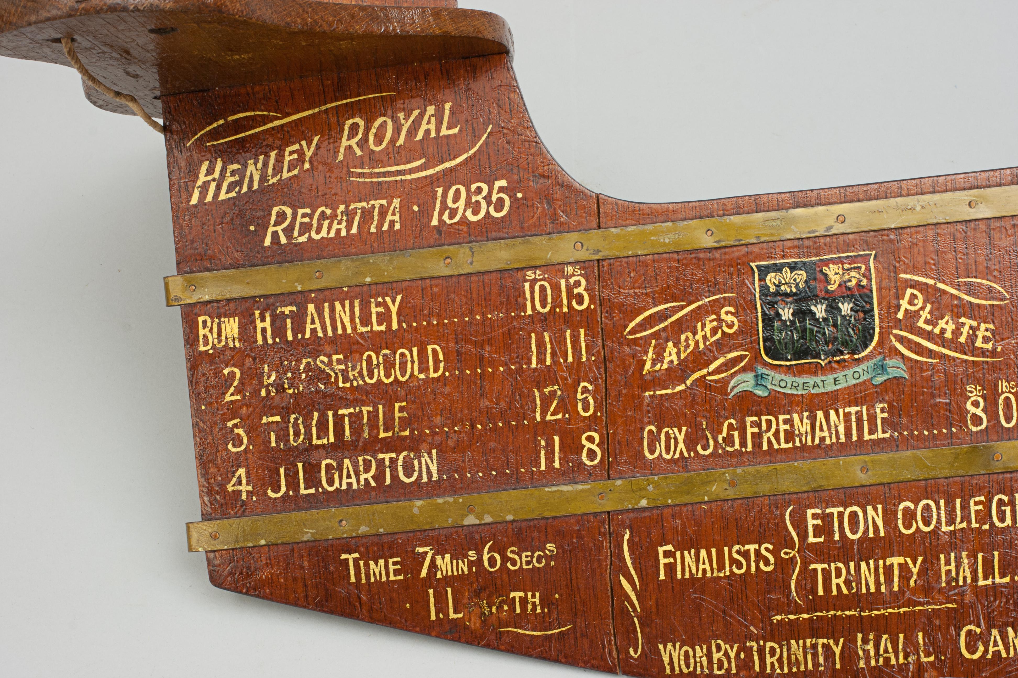 Wood Antique 1935 Henley Presentation Rowing Rudder