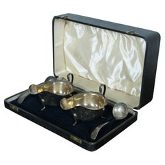 Vintage 1936 Edward Viner Sterling Silver Gravy Sauce Boats & Ladles Box Set