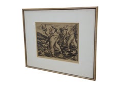 Antique 1938 Irwin D Hoffman Signed Pastoral Puerto Rico Farmer Etching 21"