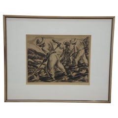 Antique 1938 Irwin D Hoffman Signed Pastoral Puerto Rico Farmer Etching 21"