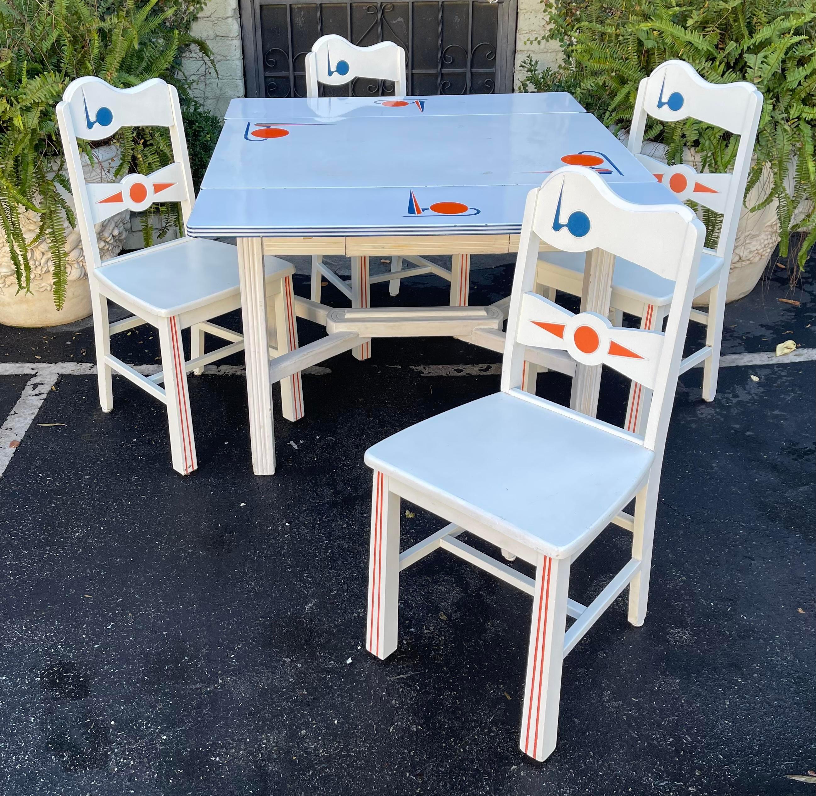 Antique 1939 World's Fair Enamel top kitchen dining table & chairs set.