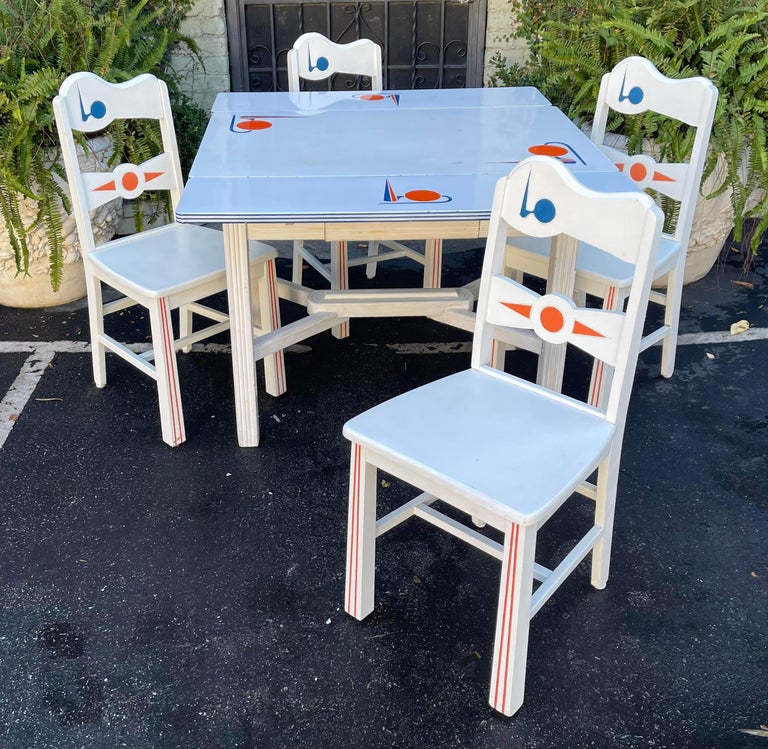 Antique 1939 World's Fair Enamel Top Kitchen Dining Table and Chairs