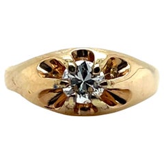 Antique 1940s Belcher Set 0.30 Carat Diamond and 14k Yellow Gold Solitaire Ring