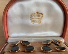 Antique 1940s Cartier Gold & Onyx Men's Cufflink Dress Set with Original Case