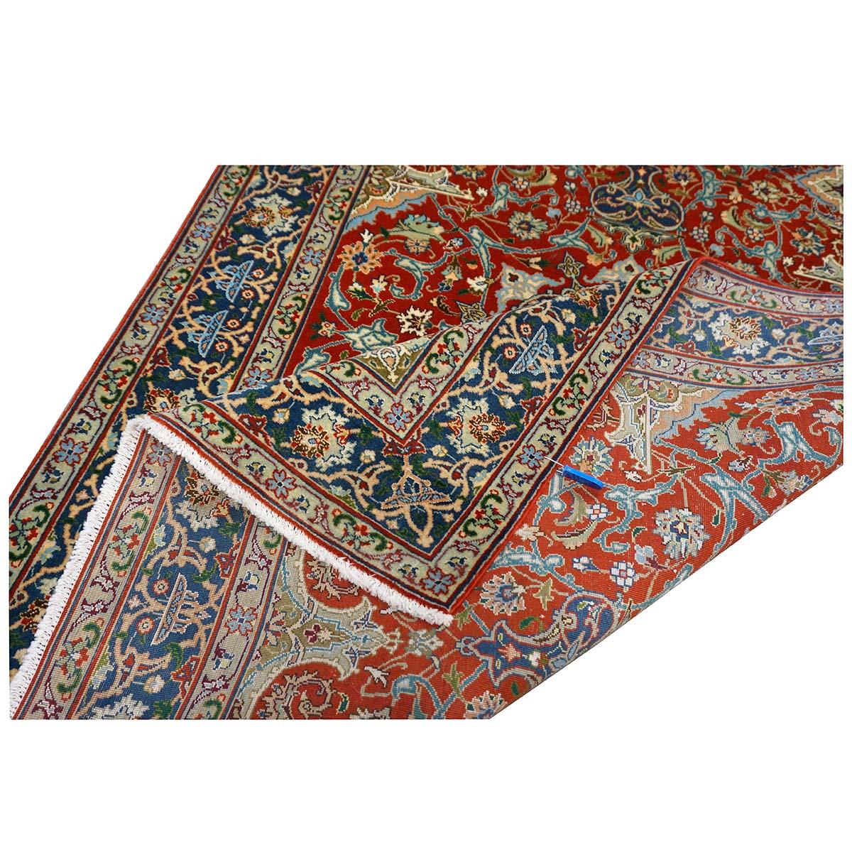 Antique 1940s Fine Persian Tabriz 3x4 Red, Navy, & Blue Handmade Area Rug For Sale 5