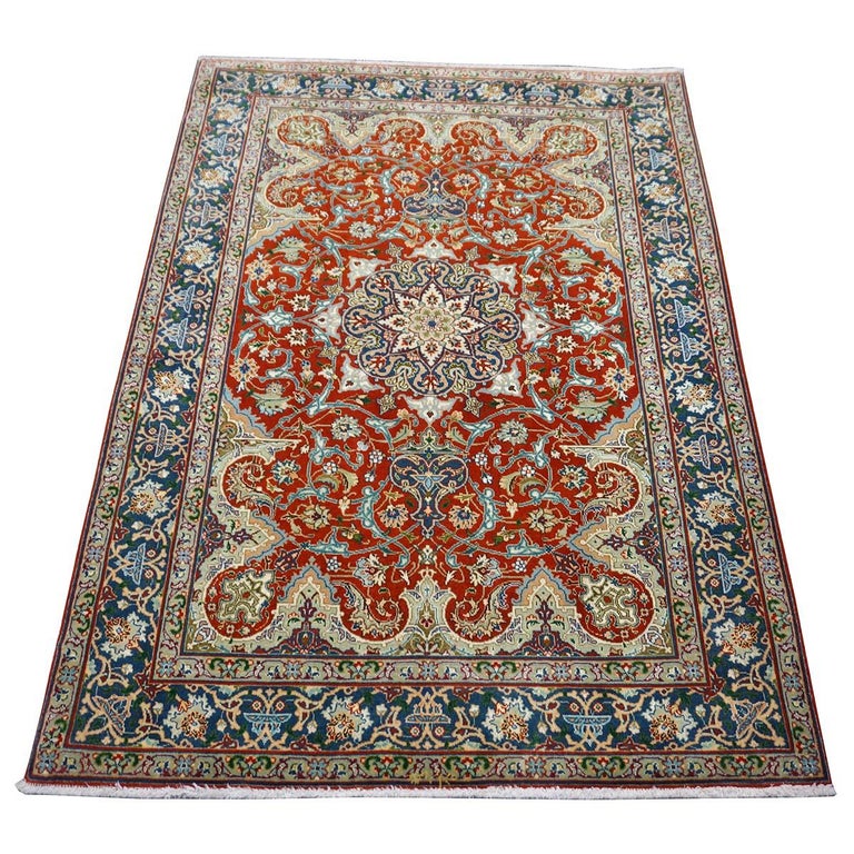 Antique 1940s Fine Persian Tabriz 3x4 Red, Navy, and Blue Handmade Area ...