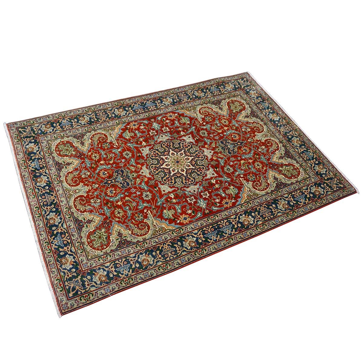 Mid-20th Century Antique 1940s Fine Persian Tabriz 3x4 Red, Navy, & Blue Handmade Area Rug For Sale