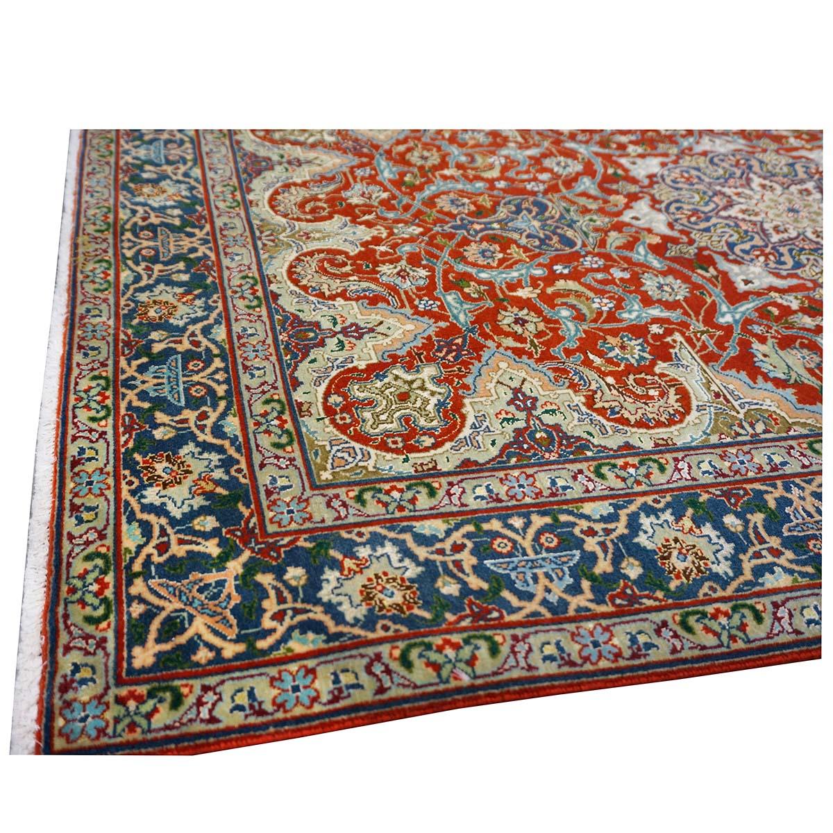 Wool Antique 1940s Fine Persian Tabriz 3x4 Red, Navy, & Blue Handmade Area Rug For Sale