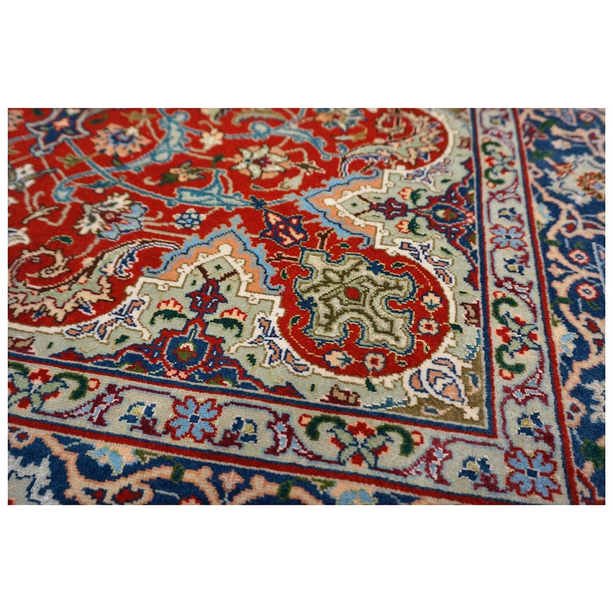 Antique 1940s Fine Persian Tabriz 3x4 Red, Navy, & Blue Handmade Area Rug For Sale 1