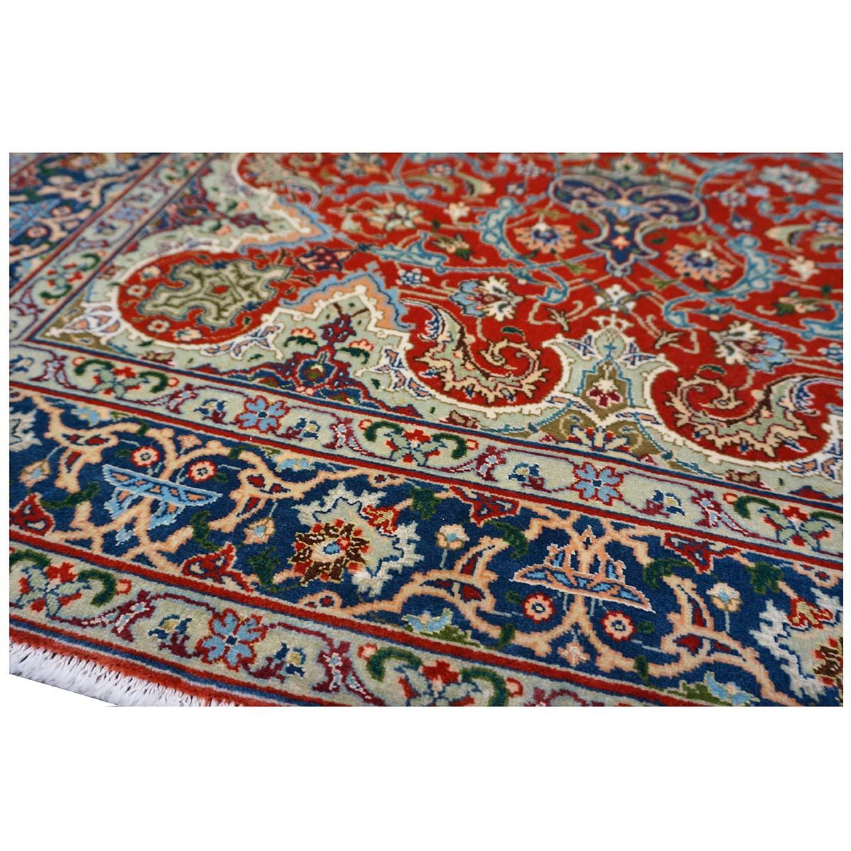 Antique 1940s Fine Persian Tabriz 3x4 Red, Navy, & Blue Handmade Area Rug For Sale 2