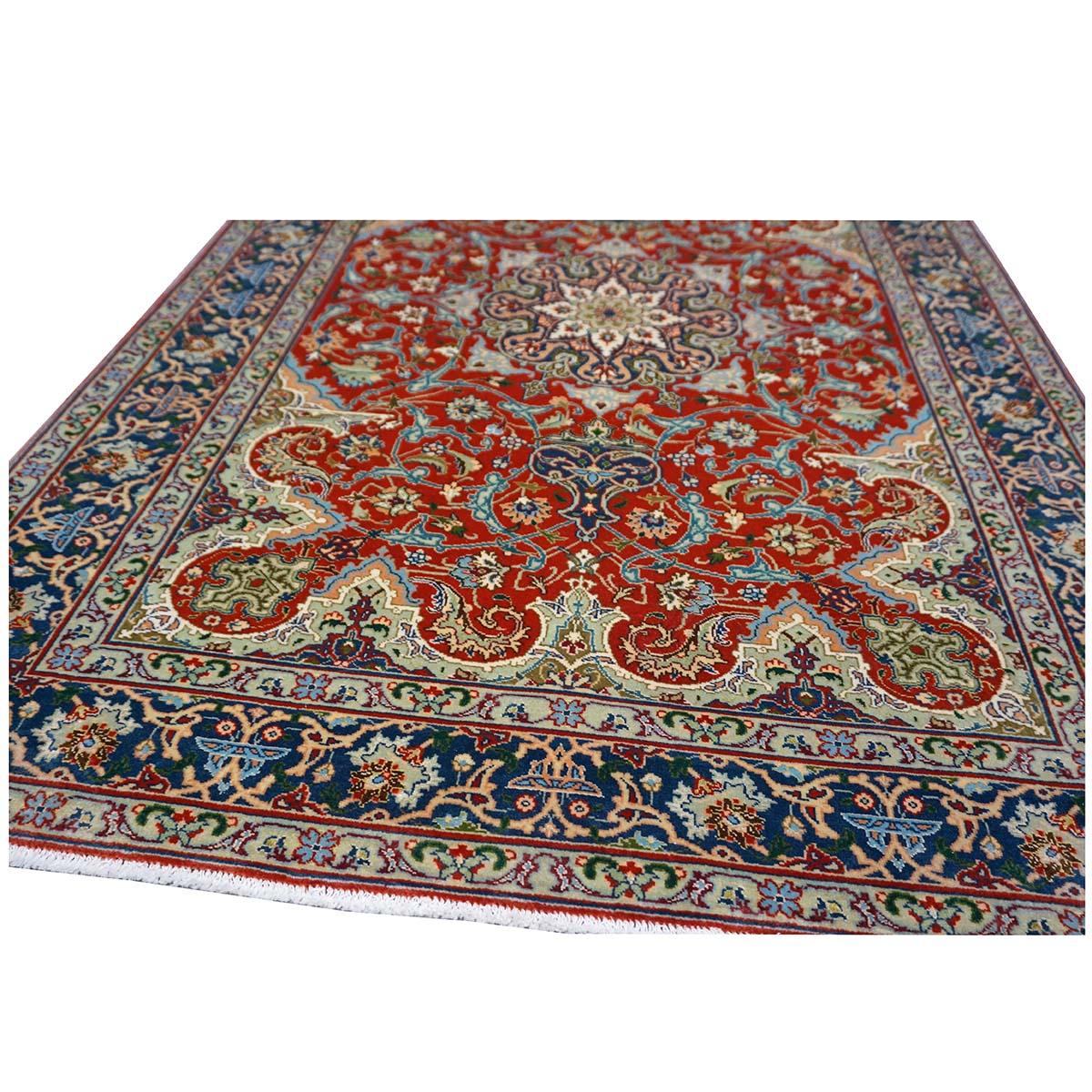 Antique 1940s Fine Persian Tabriz 3x4 Red, Navy, & Blue Handmade Area Rug For Sale 3