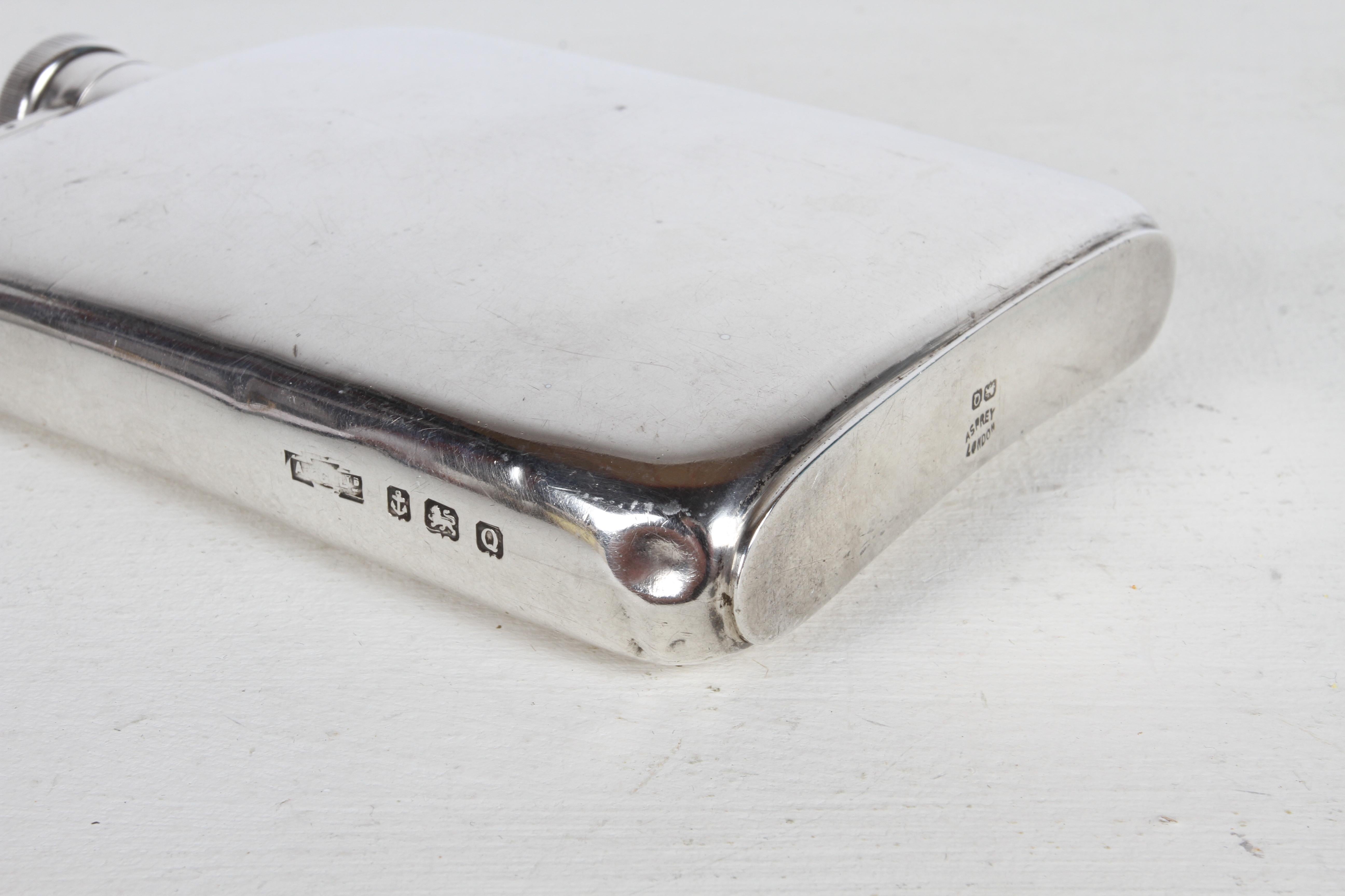 Antique 1940s Gentleman's Sterling Silver Pocket or Hip Flask by Asprey London For Sale 6