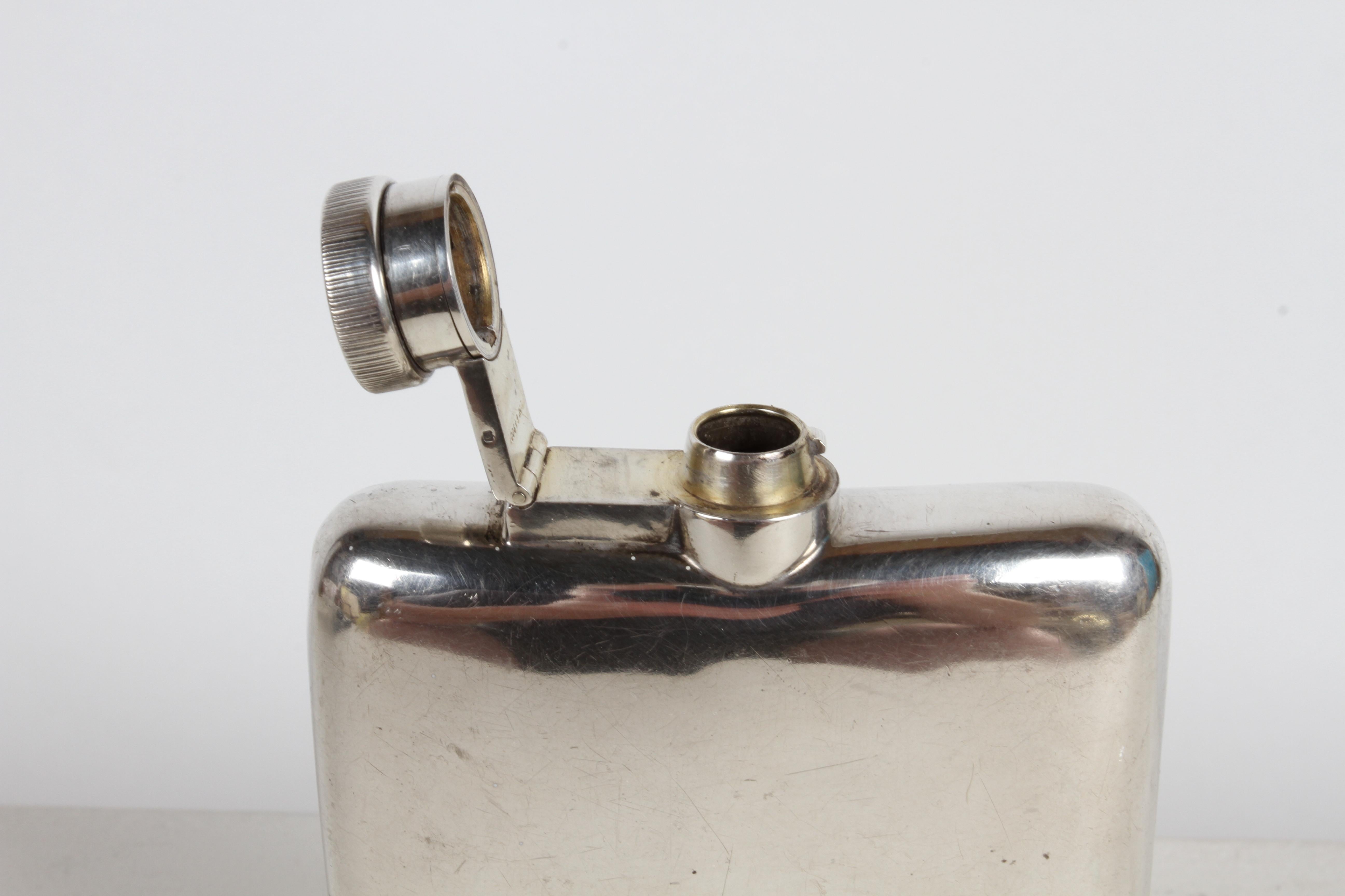 Antique 1940s Gentleman's Sterling Silver Pocket or Hip Flask by Asprey London For Sale 8