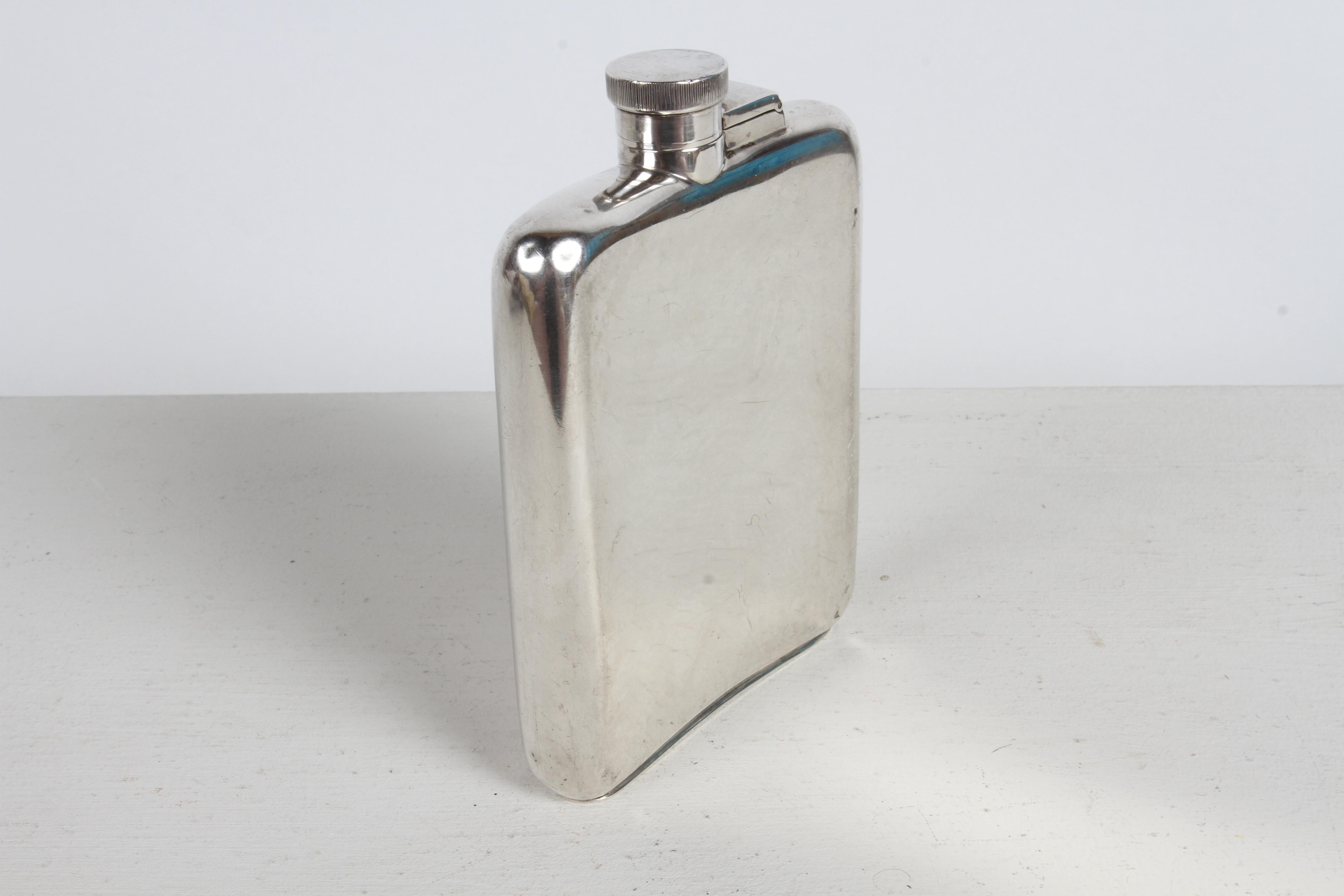 Antique 1940s Gentleman's Sterling Silver Pocket or Hip Flask by Asprey London For Sale 14