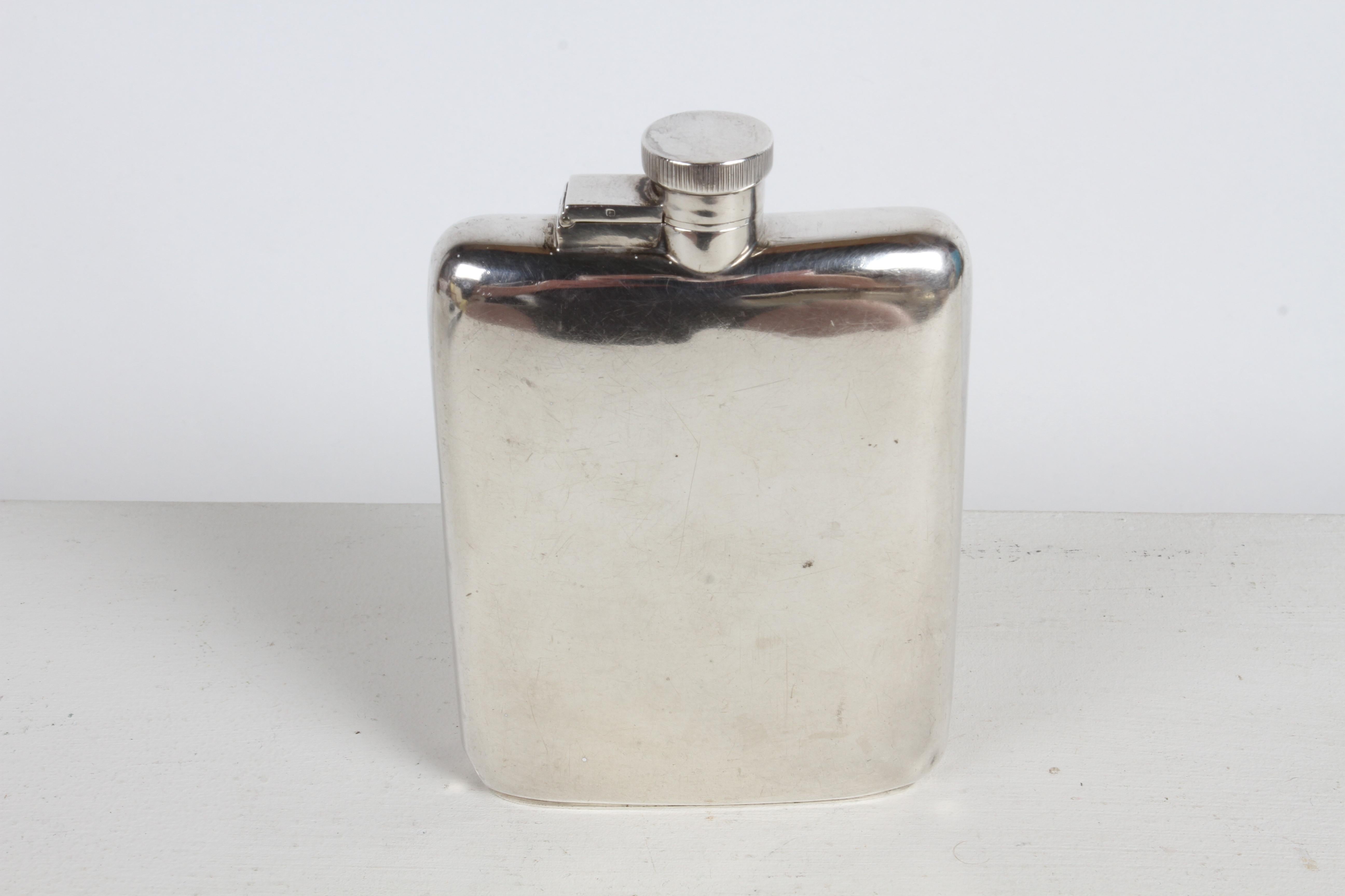 Edwardian Antique 1940s Gentleman's Sterling Silver Pocket or Hip Flask by Asprey London For Sale