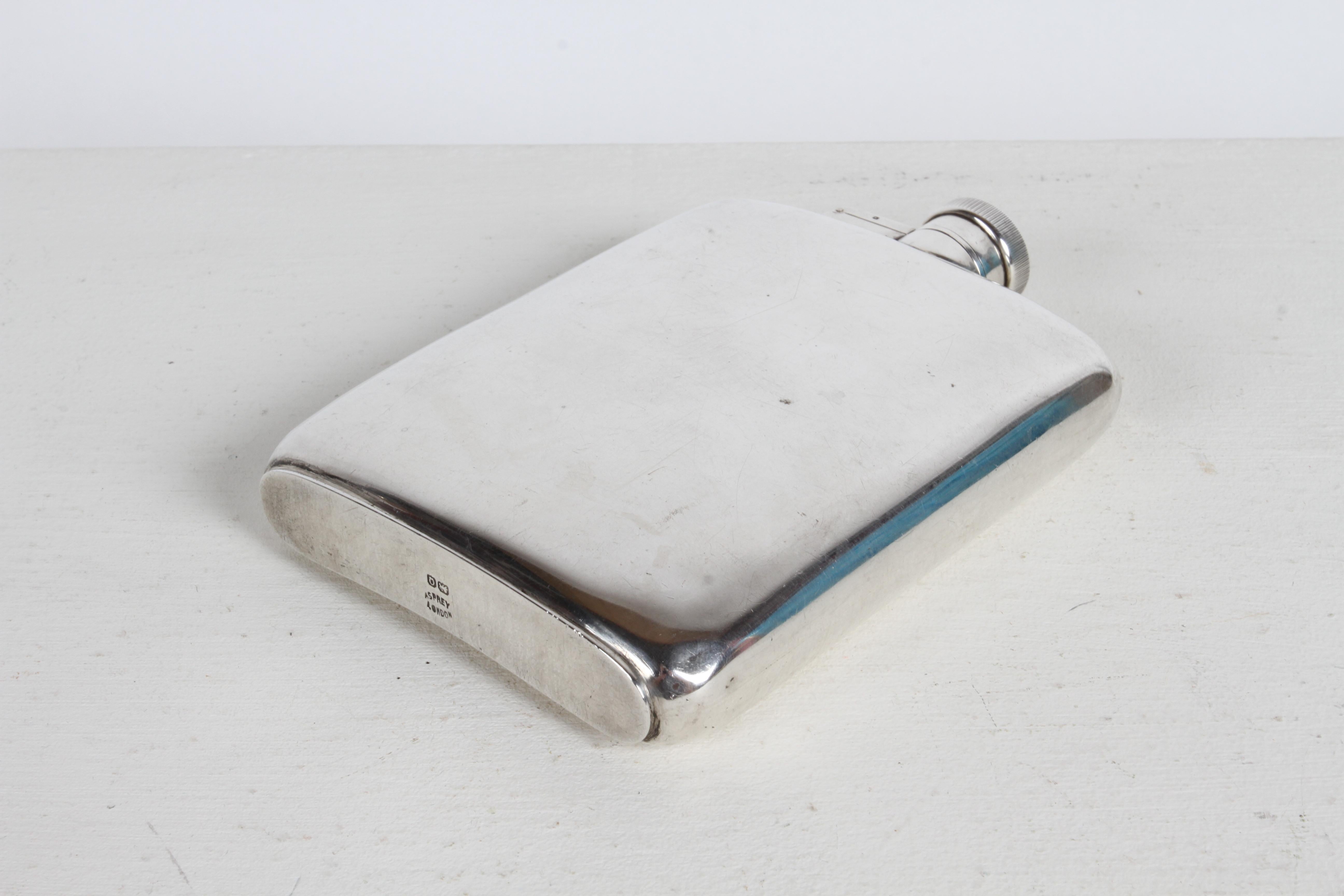 Antique 1940s Gentleman's Sterling Silver Pocket or Hip Flask by Asprey London For Sale 3