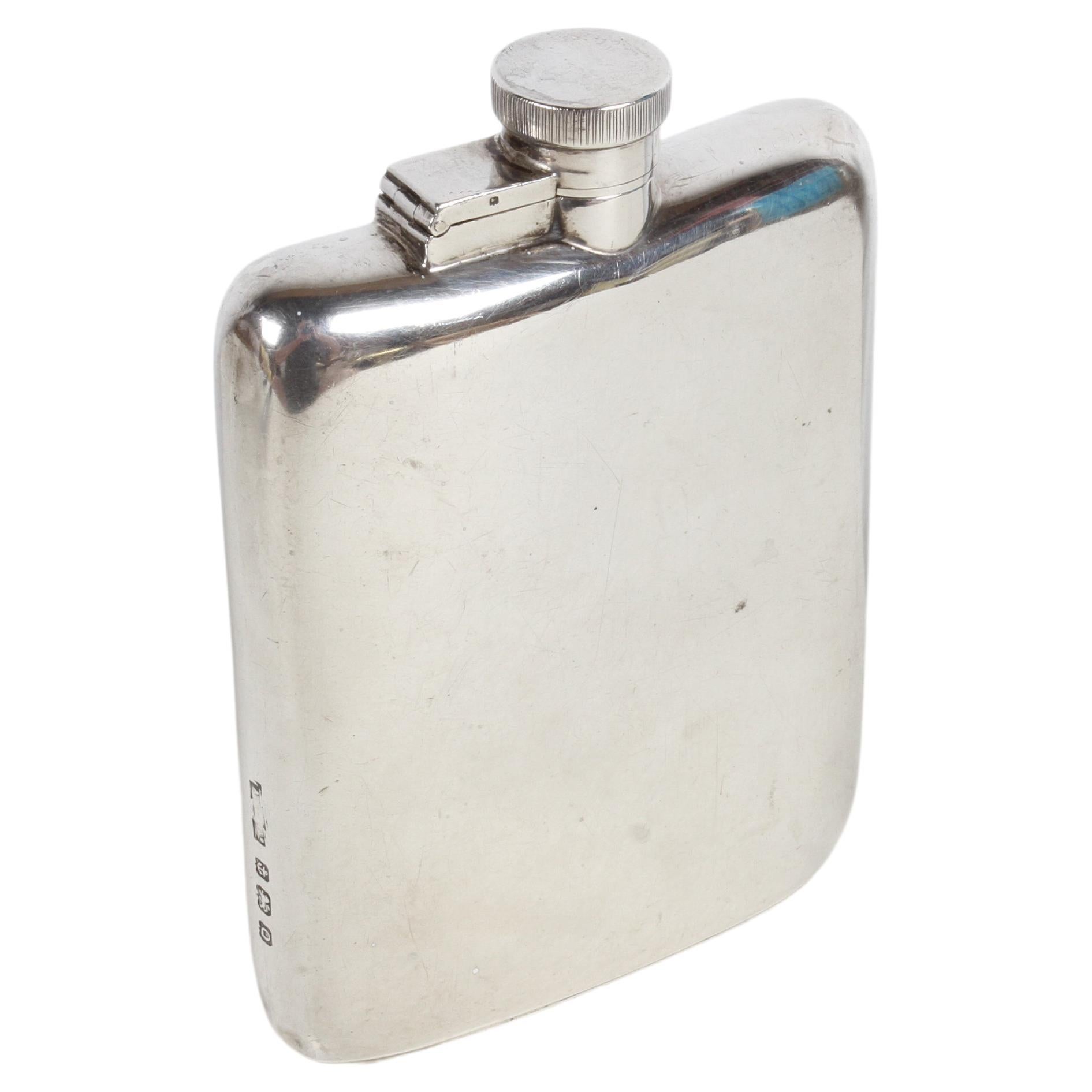 Antique 1940s Gentleman's Sterling Silver Pocket or Hip Flask by Asprey London  For Sale
