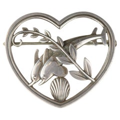 Antique 1940s Georg Jensen Dolphin Heart Sterling Silver Brooch Antique 1940s Georg Jensen Dolphin Heart Sterling Silver Brooch