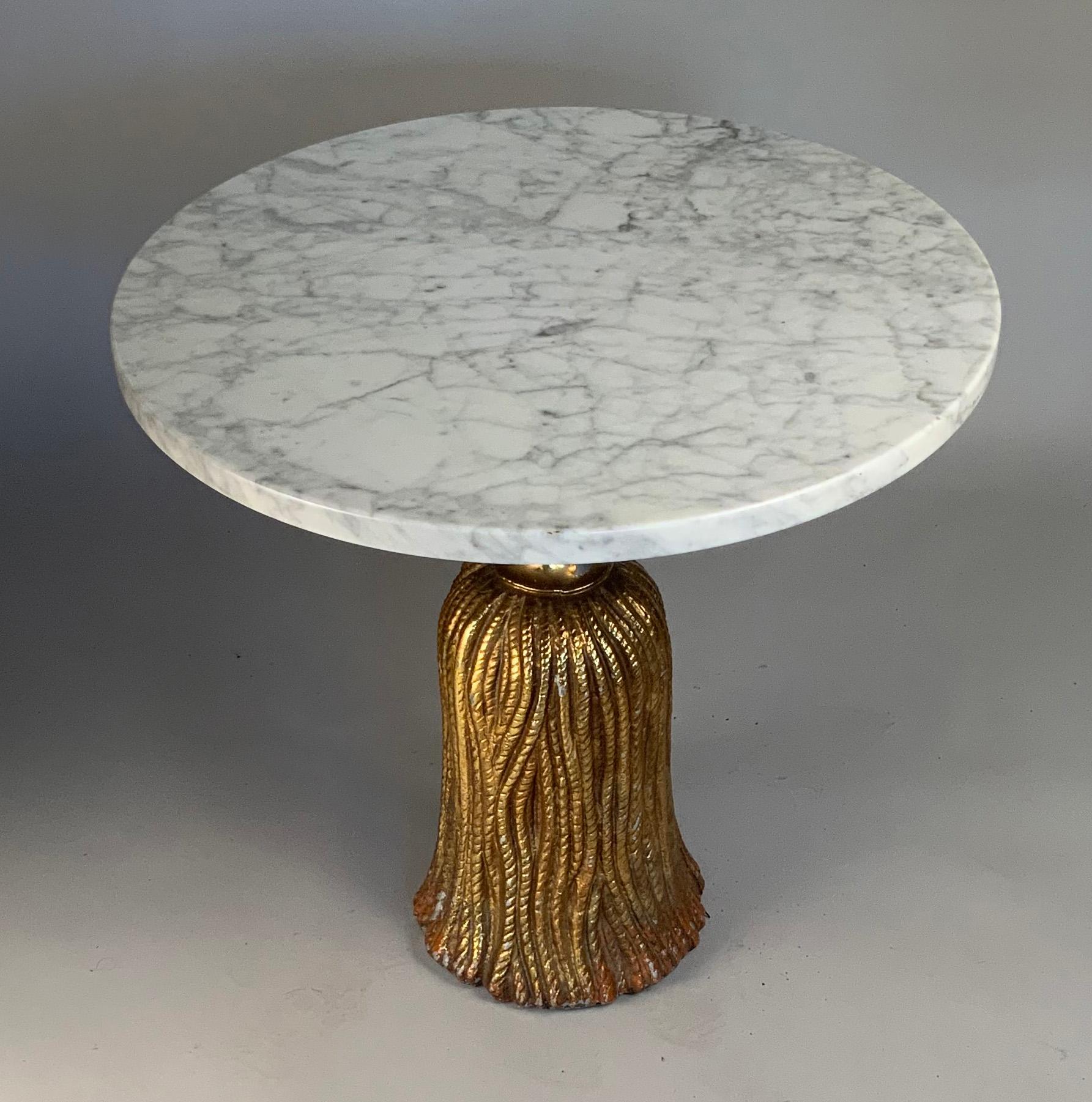 Mid-20th Century Antique 1940's Italian Gilded Tassel Base Marble Table