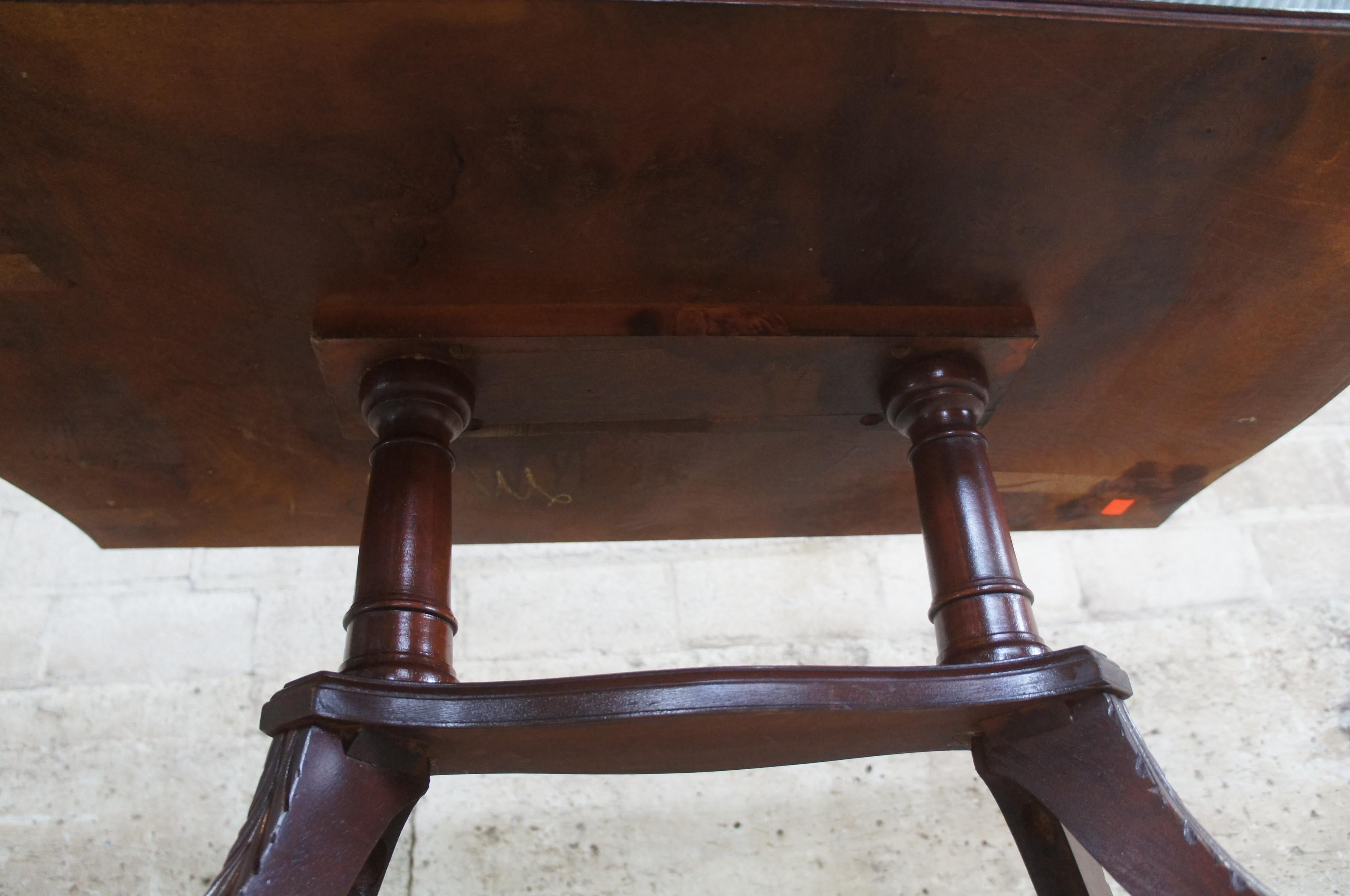 Antique 1940s Mahogany Duncan Phyfe Pedestal Coffee Coktail Tea Table Glass Top 4