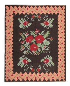 Antico Kilim moldavo del 1940 con motivi floreali e bordo a Zig Zag