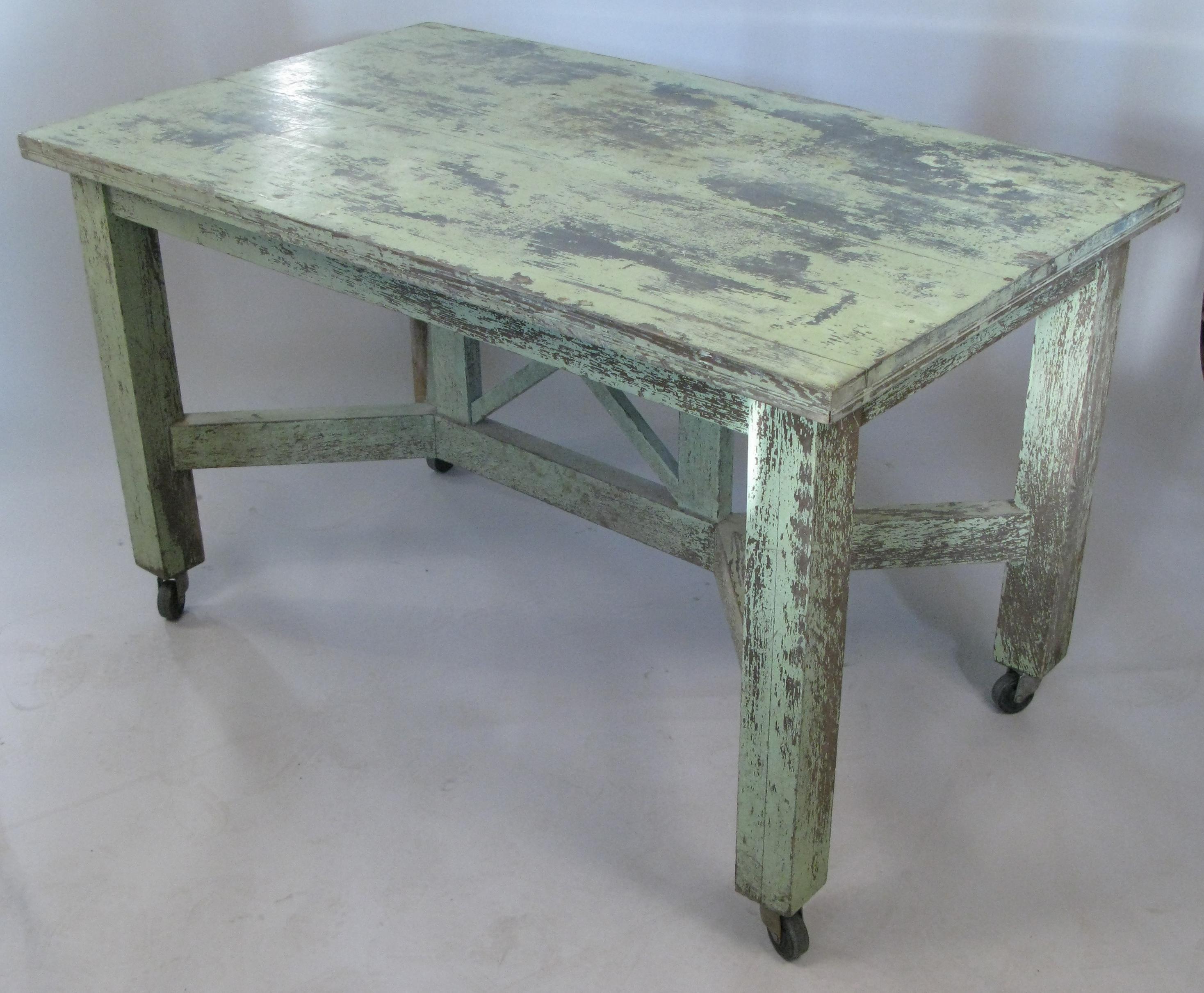 Hardwood Antique 1940s Painted Country Table