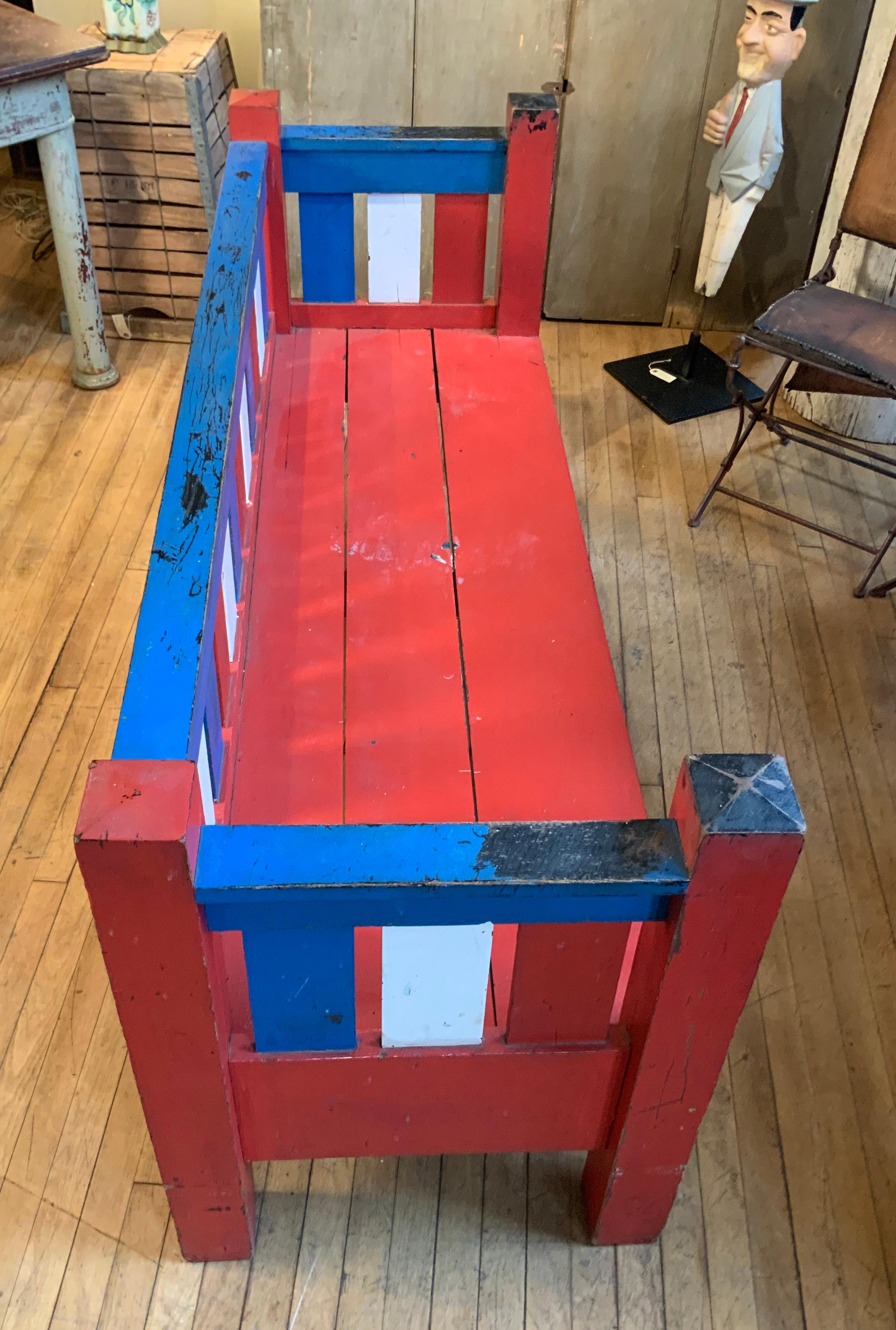 Mid-20th Century Antique 1940s Patriotic Settee in Red, White and Blue