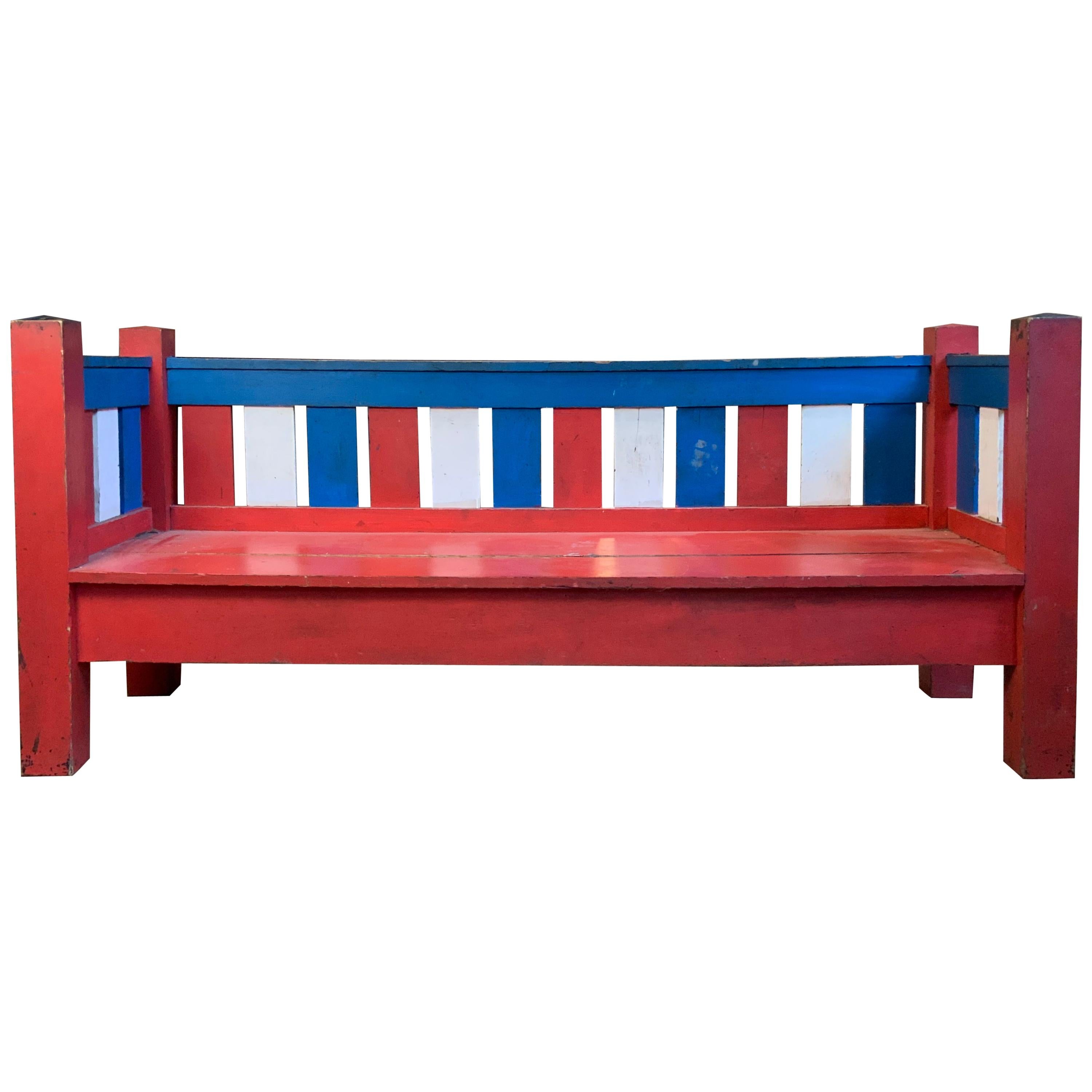 Antique 1940s Patriotic Settee in Red, White and Blue