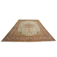 Antique 1940s Persian Tabriz 10x13 Ivory & Taupe Handmade Area Rug