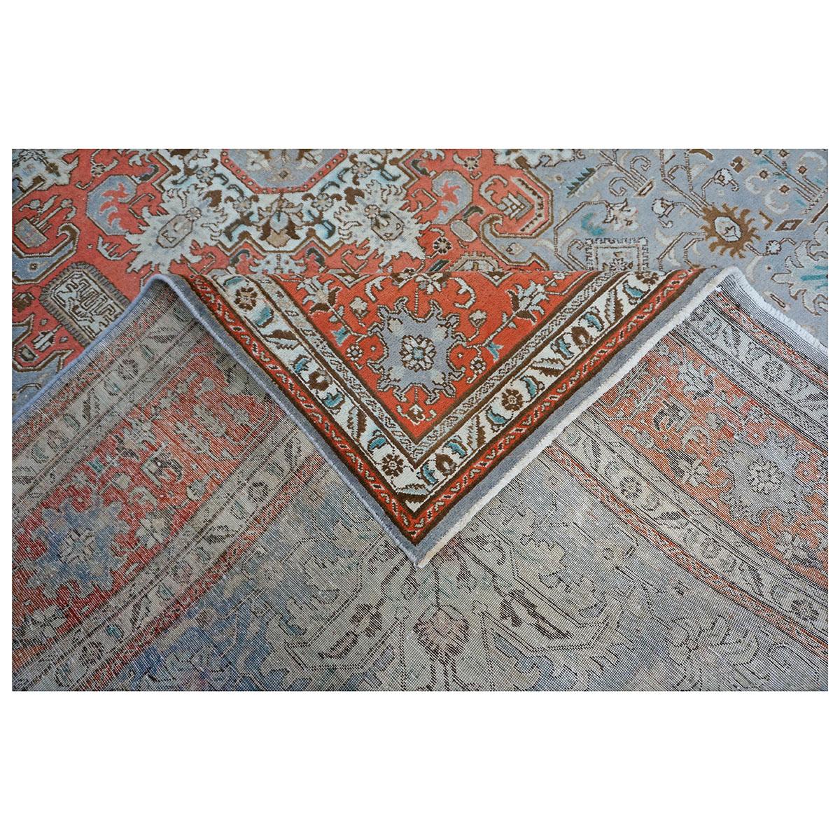 Antike 1940er Persisch Tabriz 10x13 Orange & Grau Handgefertigt Bereich Teppich im Angebot 2