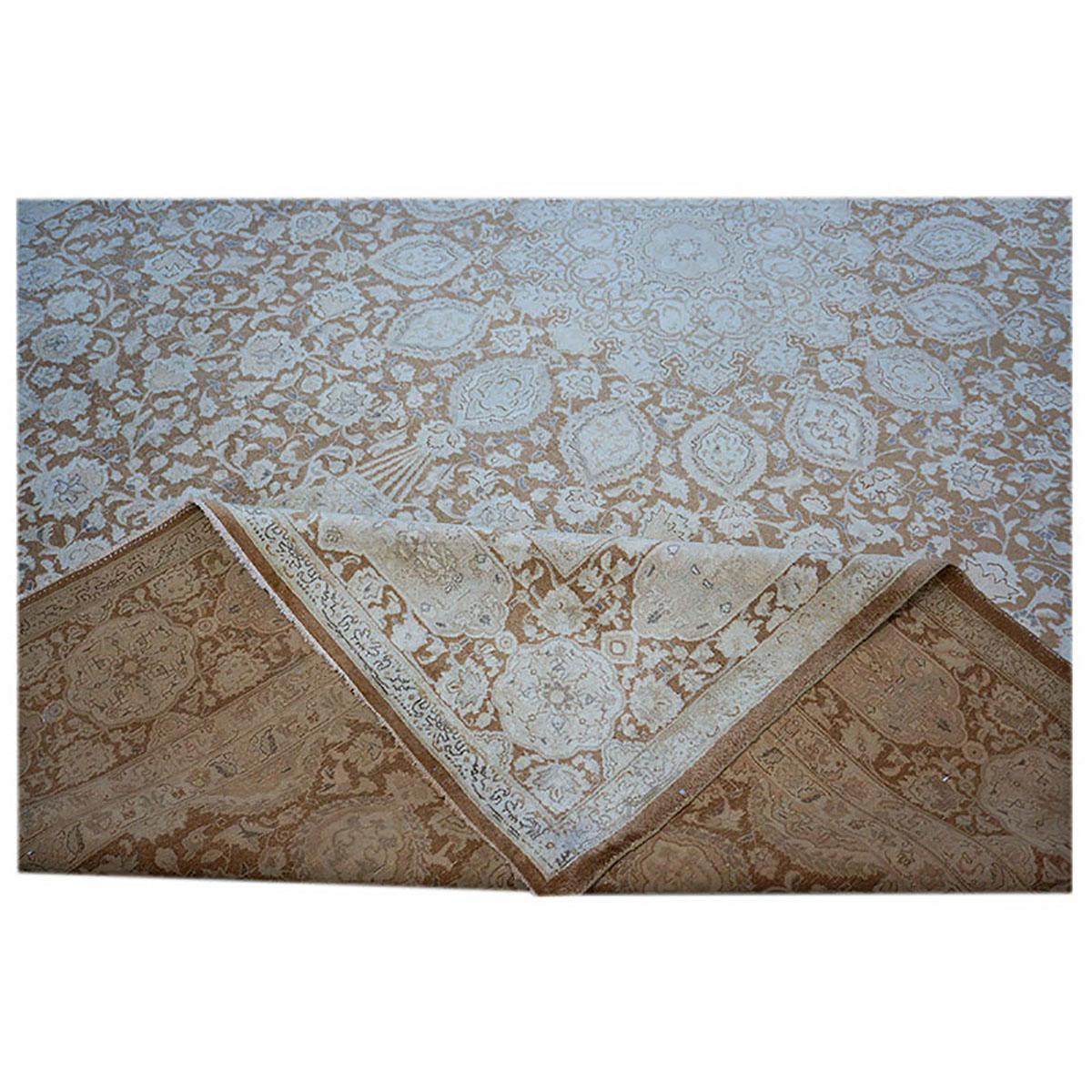 Antike 1940er Jahre persischen Tabriz 10x13 Tan, Brown, & Elfenbein handgefertigt Bereich Teppich im Angebot 1