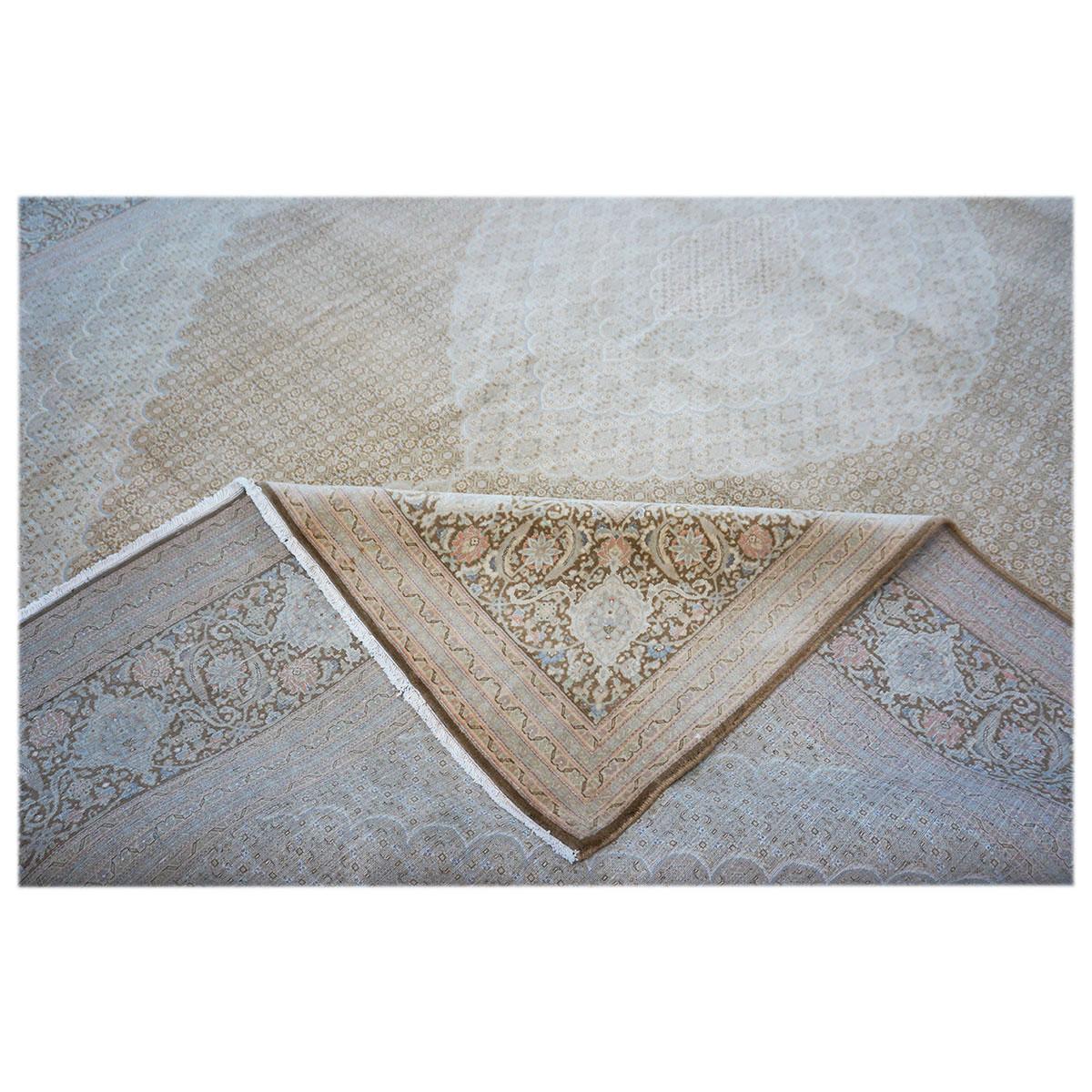 Antike 1940er Persisch Tabriz 10x14 Elfenbein, Brown, & Tan Handmade Bereich Teppich im Angebot 2