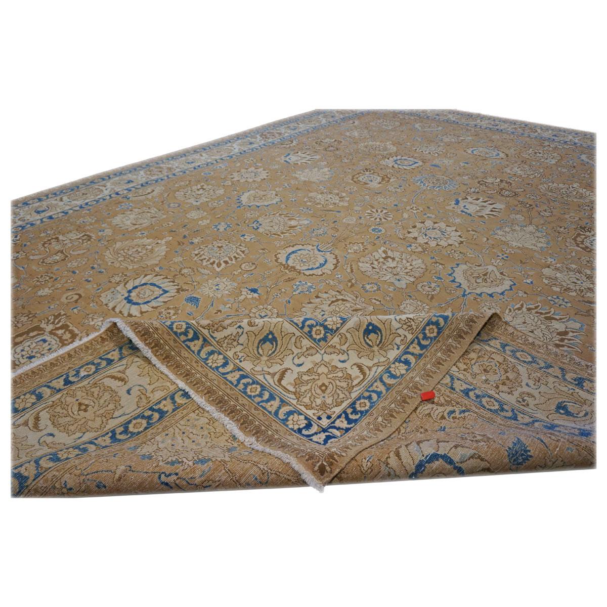 Antike 1940er Persisch Tabriz 11x15 Brown, Tan, & Blau Handmade Area Rug im Angebot 4