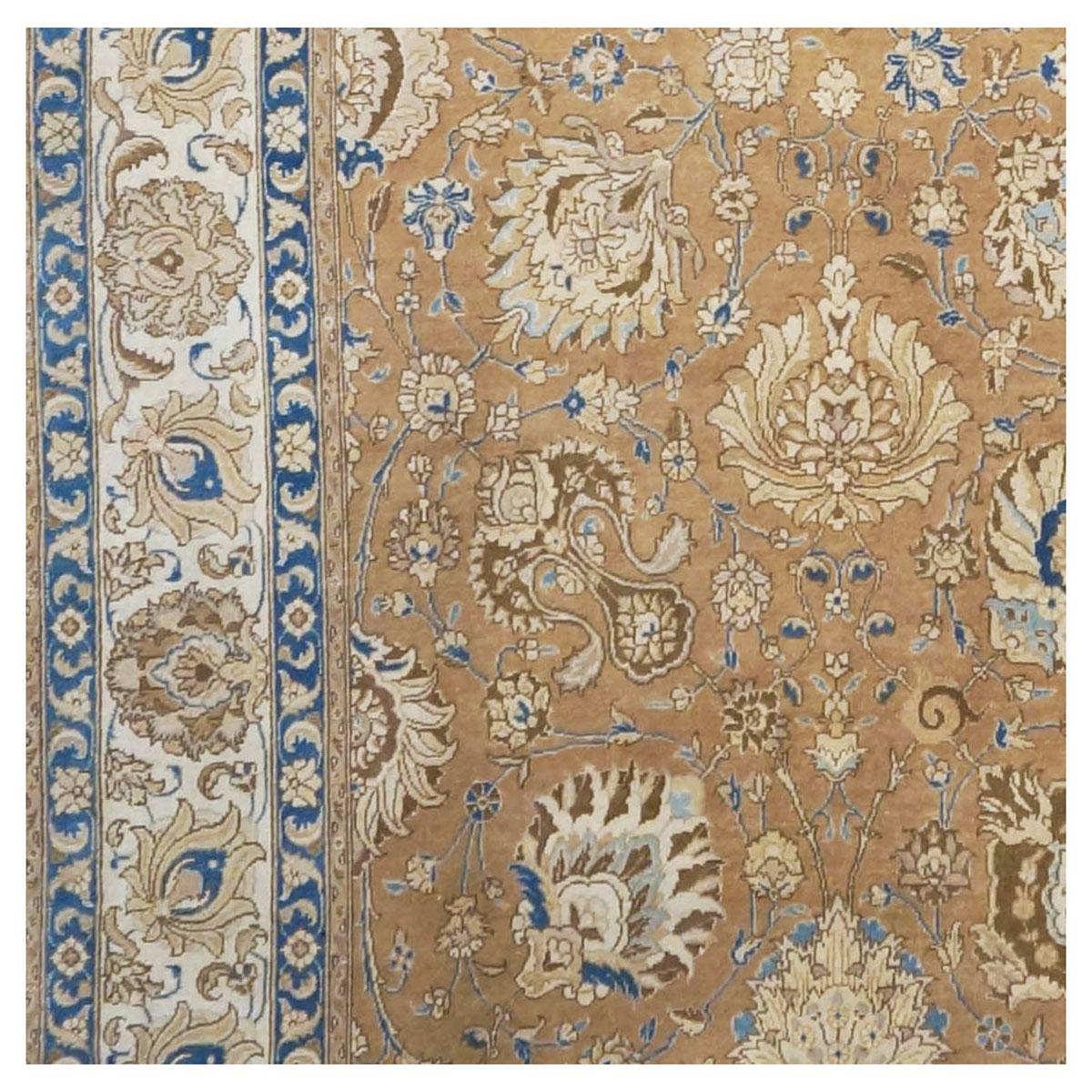 Antike 1940er Persisch Tabriz 11x15 Brown, Tan, & Blau Handmade Area Rug im Angebot 2