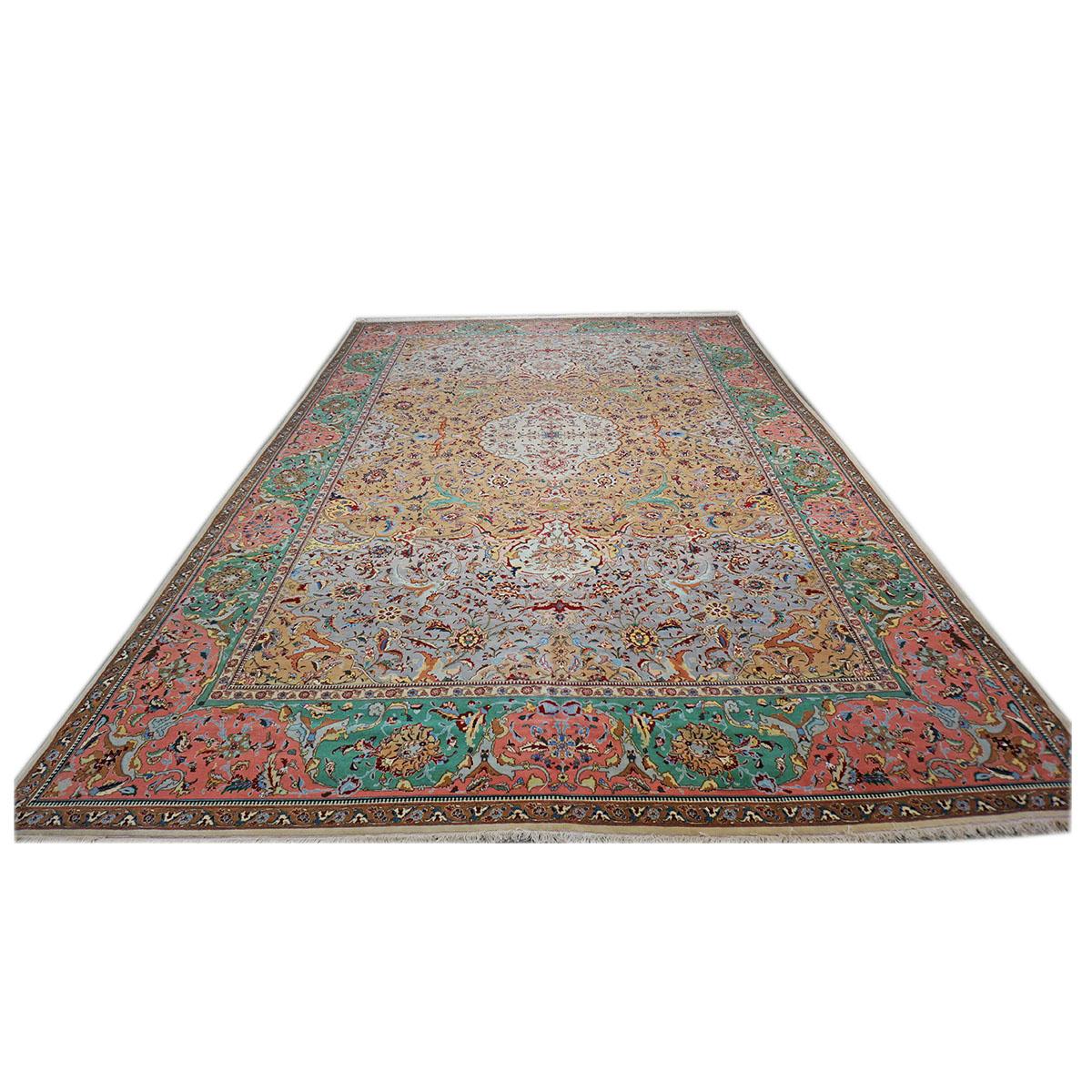 Ashly Fine Rugs presents a 1940s Antique Persian Pahlavi Tabriz 11x17 Oversized Wool Handmade Rug. Tabriz is a northern city in modern-day Iran and has forever been famous for the fineness and craftsmanship of its handmade rugs. These rugs are