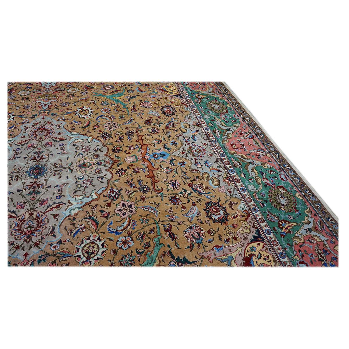 Antike 1940er Persisch Tabriz 11x17 Grau, Grün, Rosa, & Orange Handmade Bereich Teppich im Angebot 2