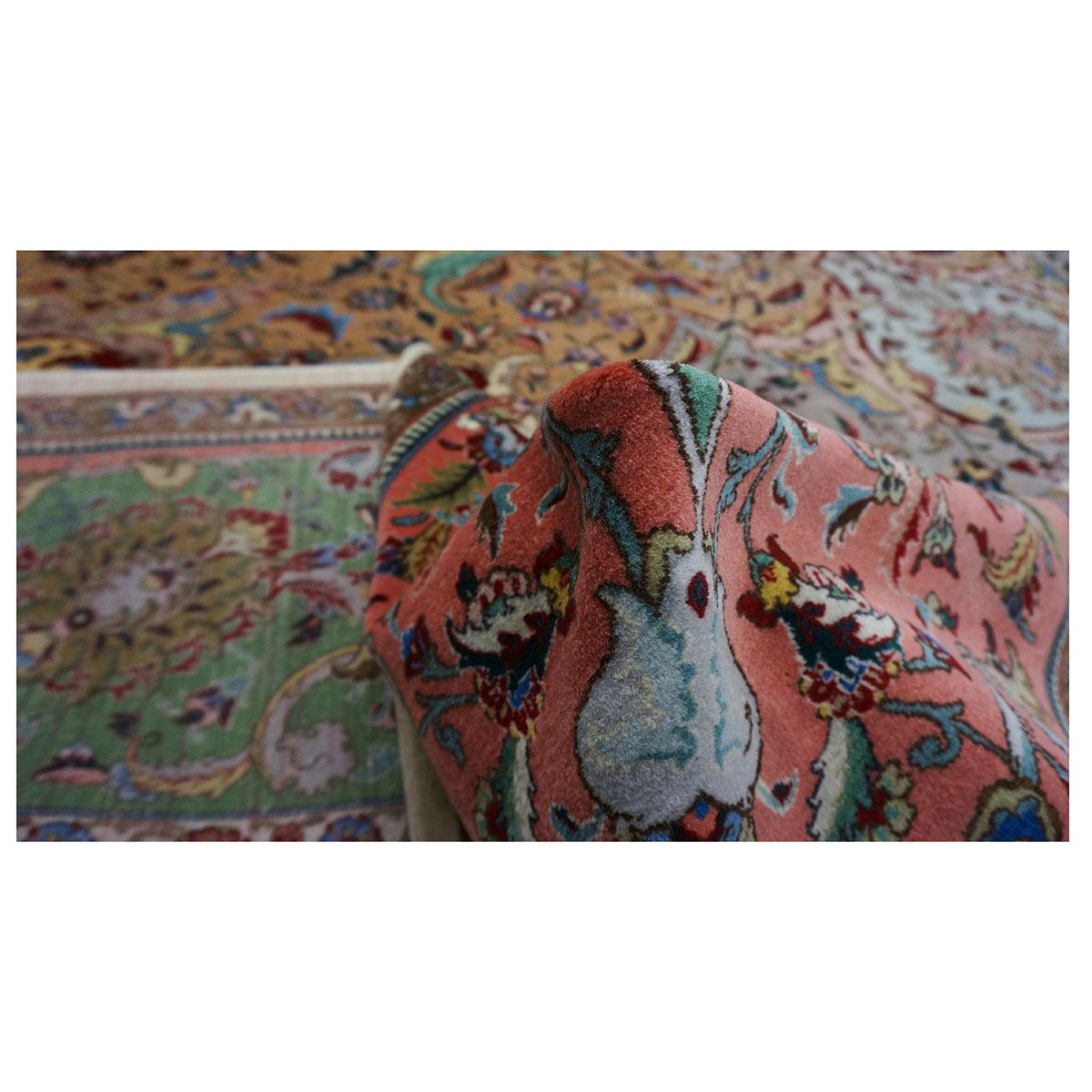 Tapis persan antique Tabriz 11x17 gris, vert, rose et orange fait main des années 1940 en vente 2