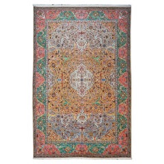 Antique 1940s Persian Tabriz 11x17 Grey, Green, Pink, & Orange Handmade Area Rug